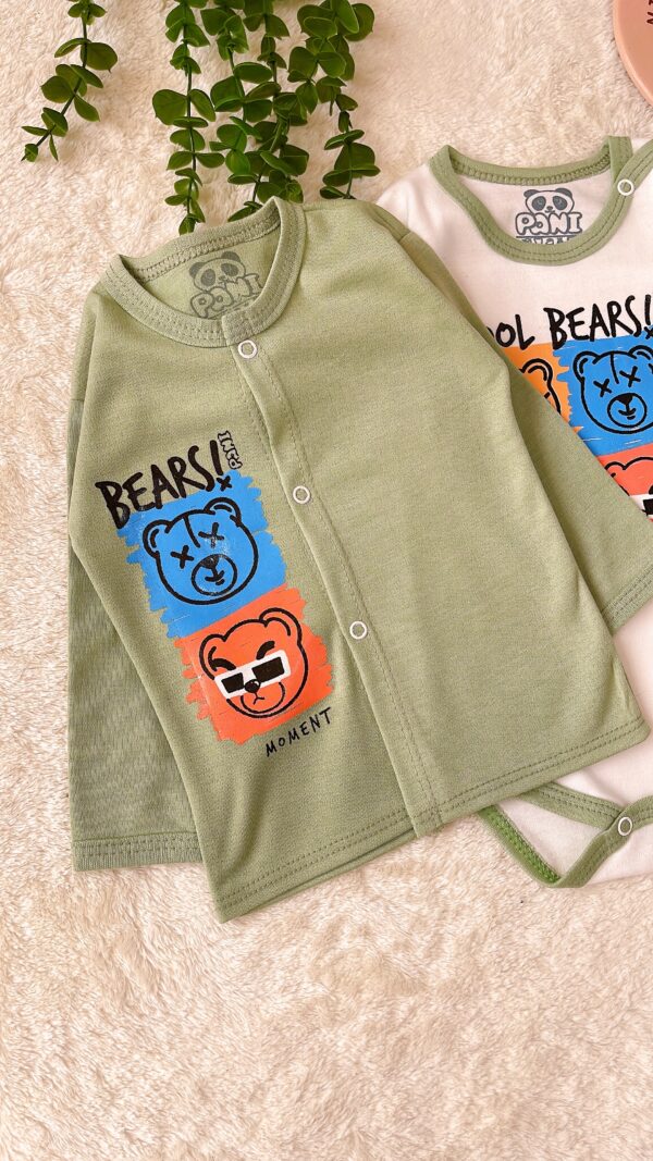 سه تیکه ( بادی استین کوتاه+شلوار+ جلو دکمه) - Image 3