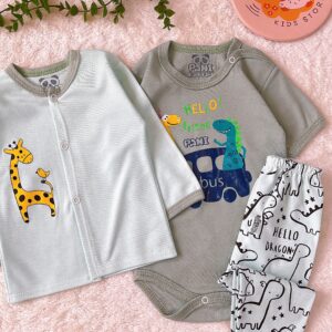 سه تیکه (جلو دکمه+شلوار+ بادی استین کوتاه)