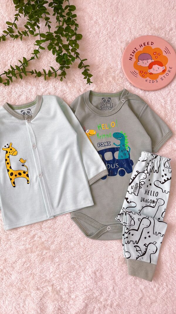 سه تیکه (جلو دکمه+شلوار+ بادی استین کوتاه) - Image 1