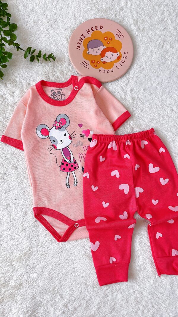 سه تیکه دخترانه ( بادی استین کوتاه+ شلوار+ جلو دکمه  ) - Image 4