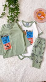 سه تیکه ( بادی استین کوتاه+شلوار+ جلو دکمه)