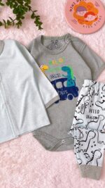 سه تیکه (جلو دکمه+شلوار+ بادی استین کوتاه) - Image 3