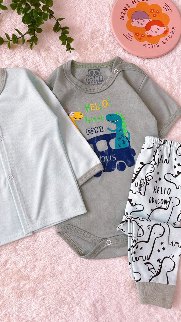 سه تیکه (جلو دکمه+شلوار+ بادی استین کوتاه) - Image 3