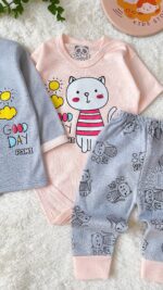 سه تیکه دخترانه (  بادی استین کوتاه+شلوار+ جلو دکمه  ) - Image 6