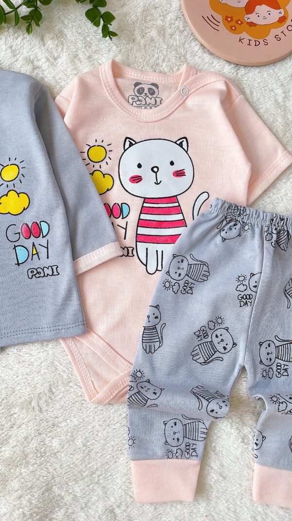 سه تیکه دخترانه (  بادی استین کوتاه+شلوار+ جلو دکمه  ) - Image 6